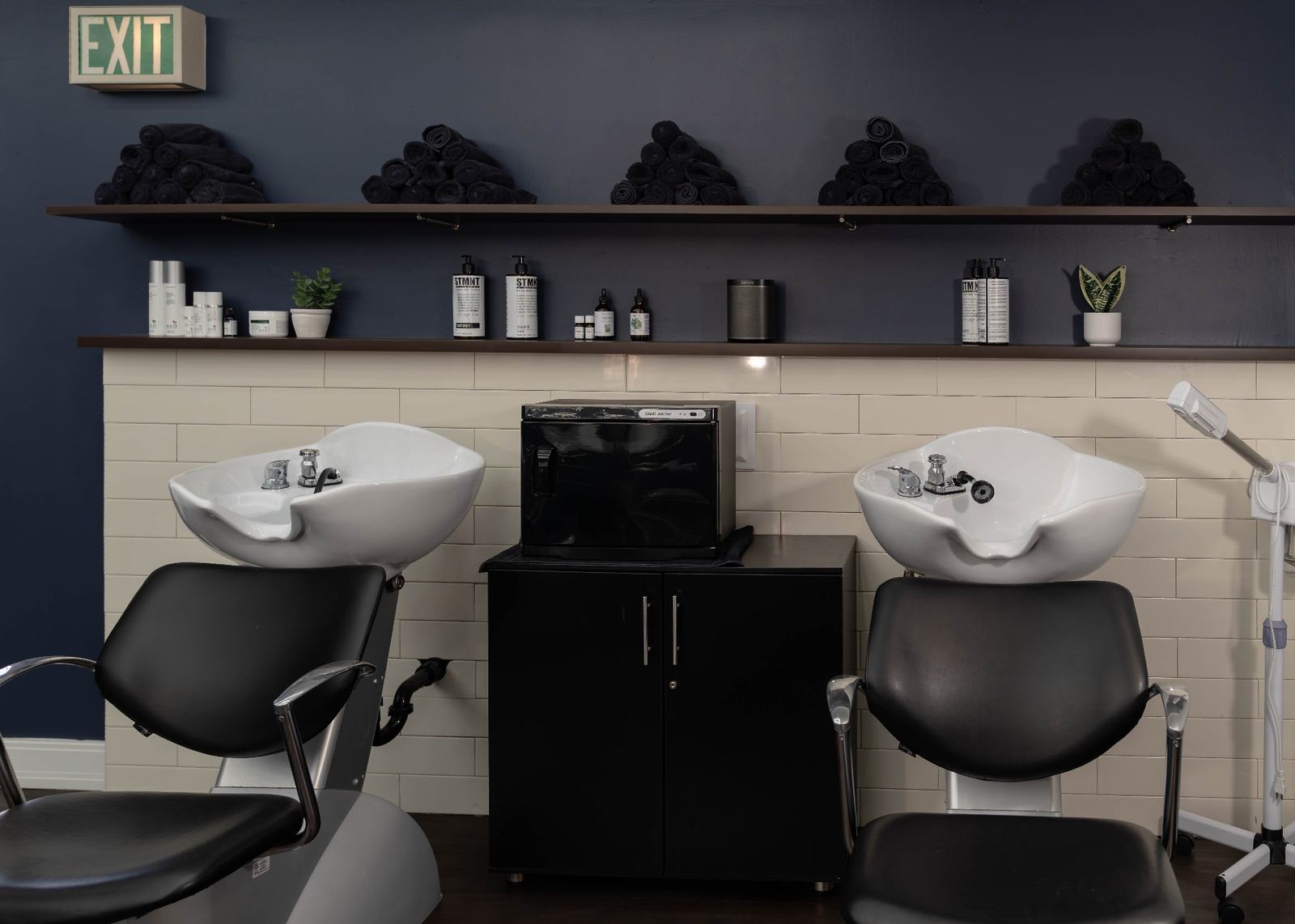 Modern wash station for women's haircuts color and blow outs at Cherry Barbers Cherry Creek Denver