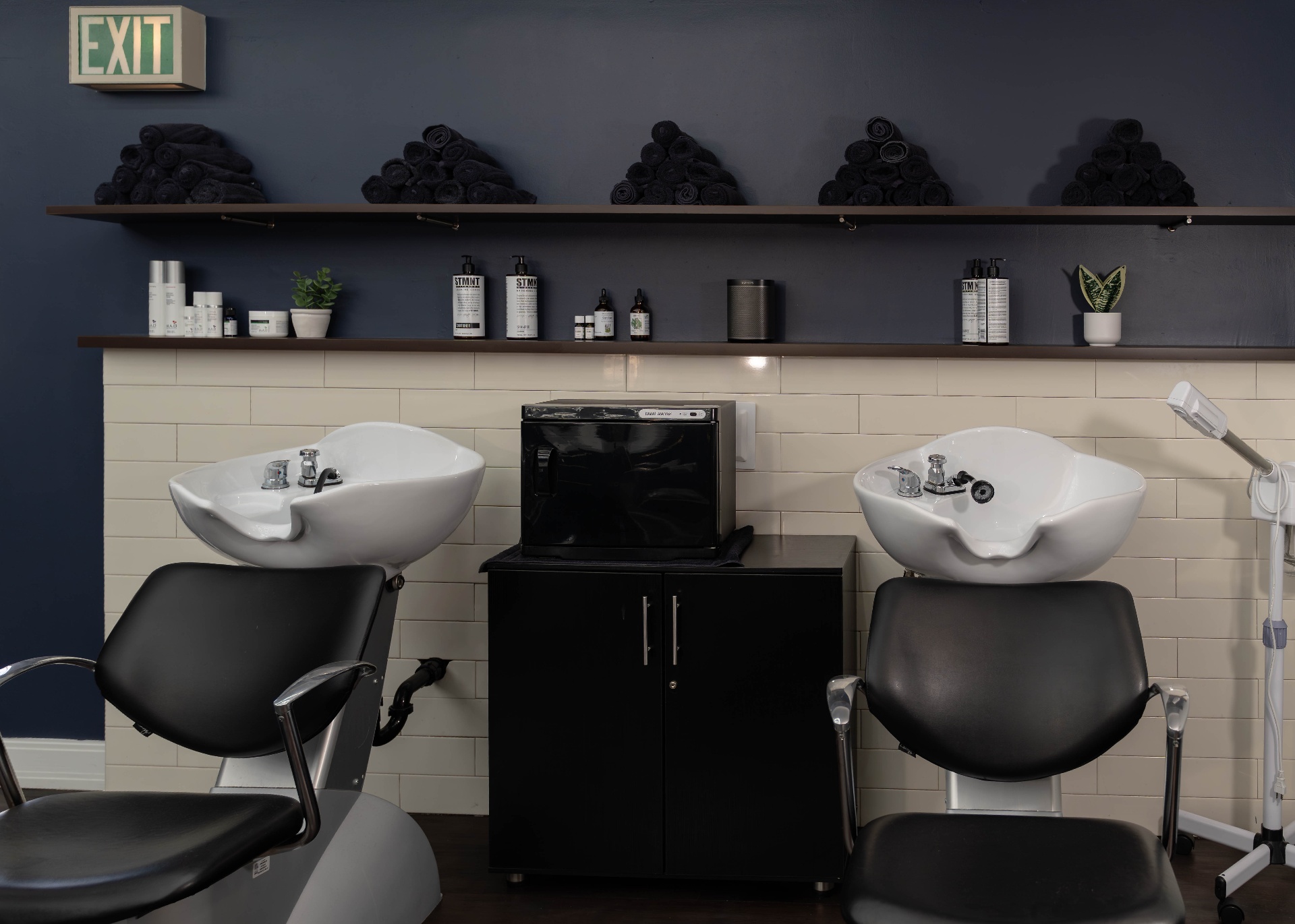 Modern wash station for women's haircuts color and blow outs at Cherry Barbers Cherry Creek Denver