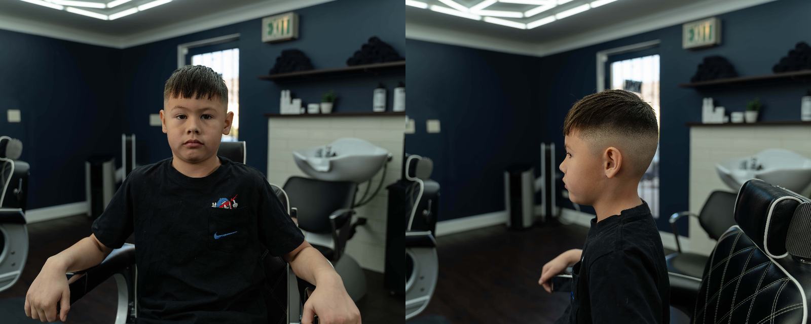 Kids haircut with clean fade transformation at Cherry Barbers family barbershop Denver Colorado