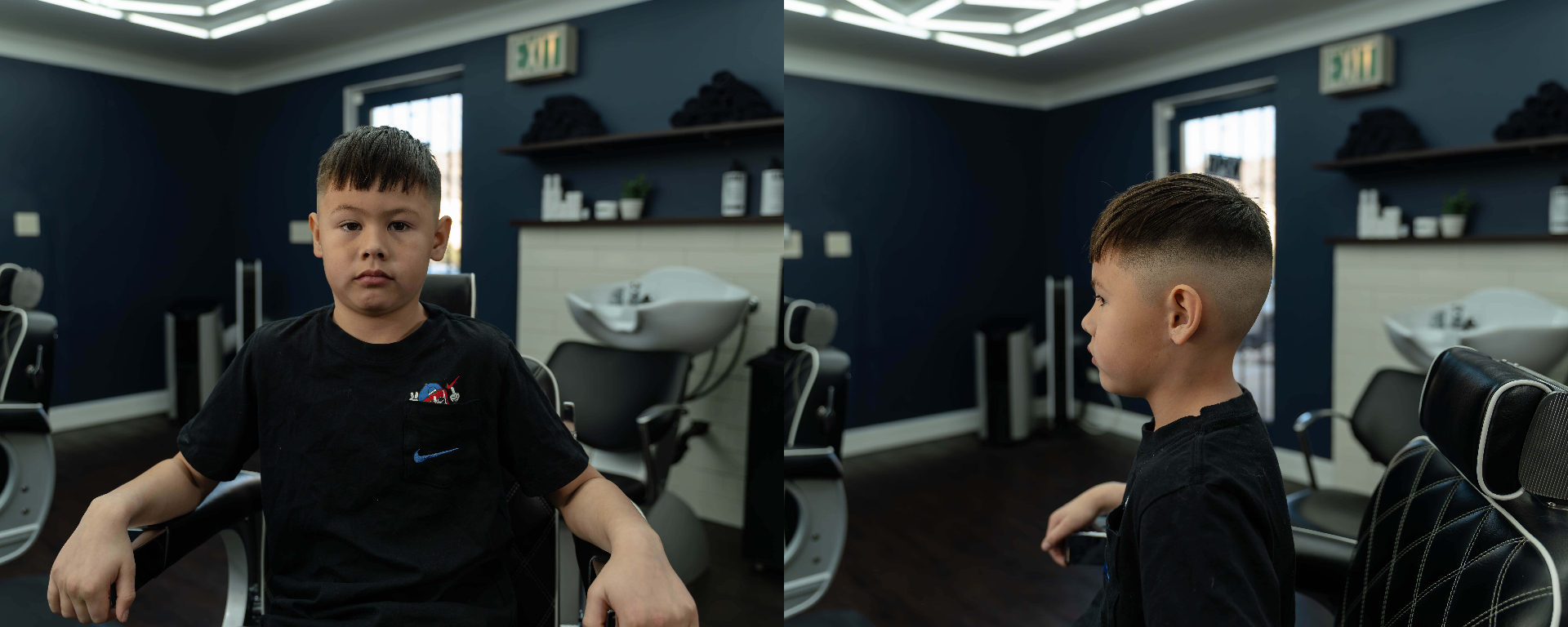 Kids haircut with clean fade transformation at Cherry Barbers family barbershop Denver Colorado